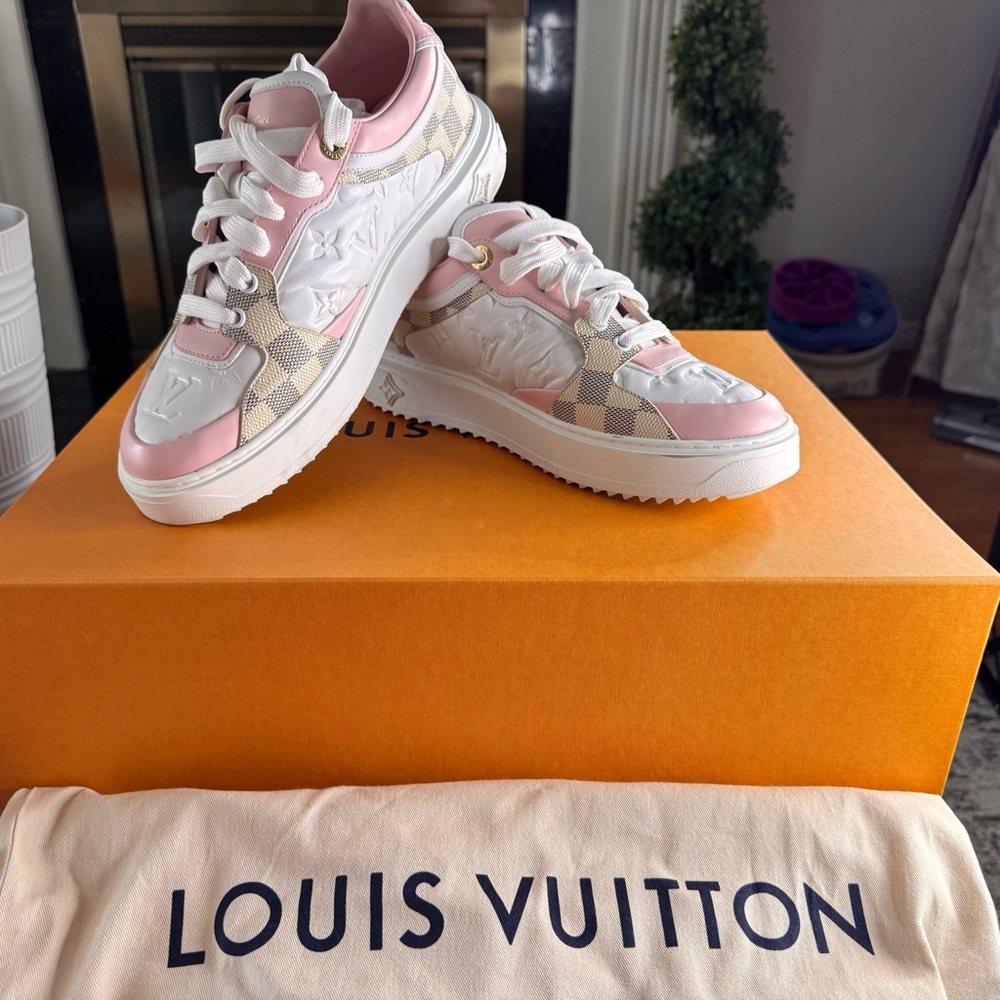 Louis Vuitton Pink Time Out Sneakers Leather Detail